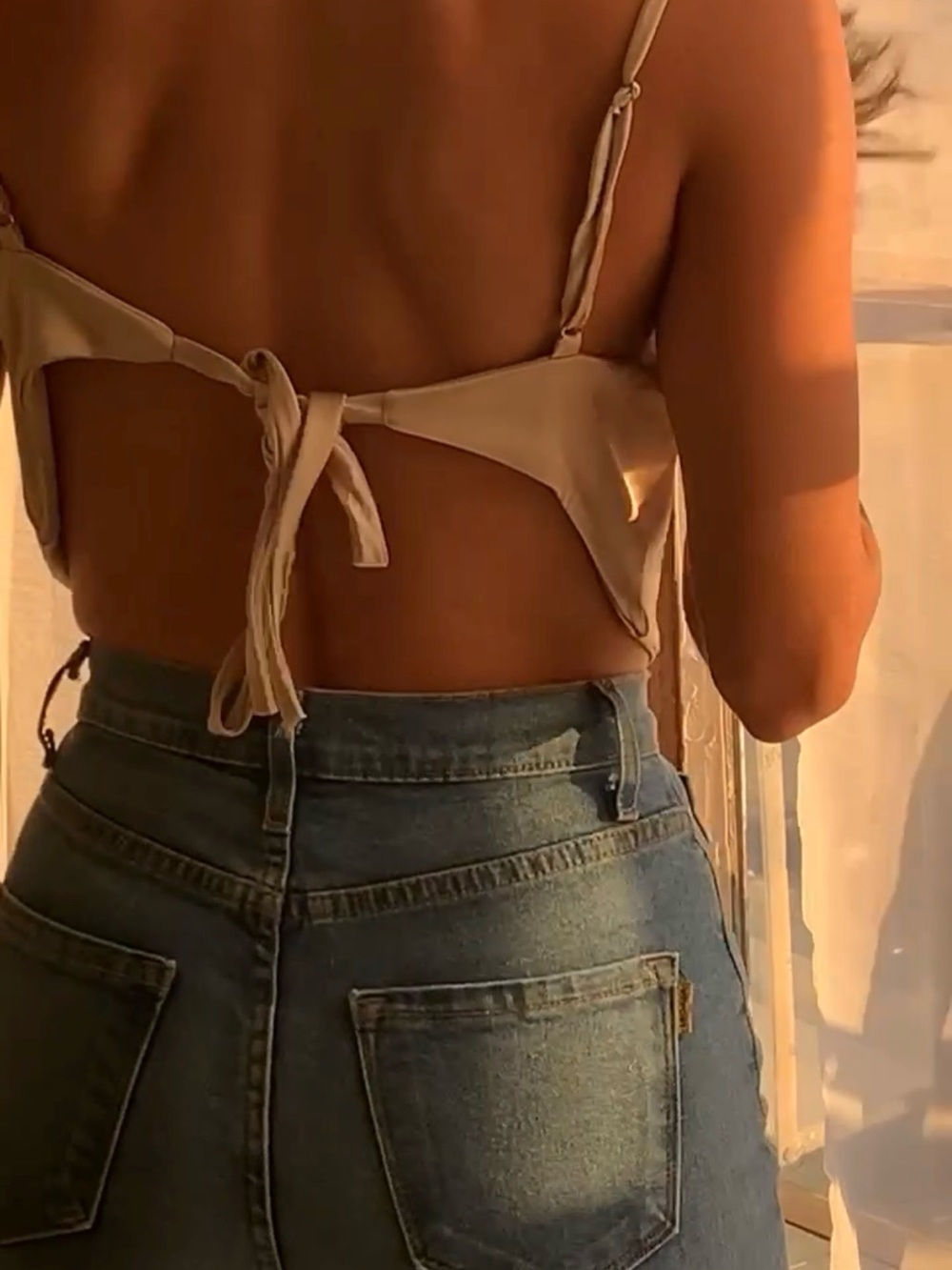 Cream Tie-Back Crop Top - Women